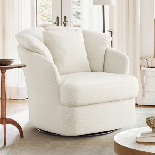 Rowena Oversized Beige Fabric Upholstered Swivel Accent Chair