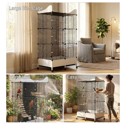Encrypted Bird Cage Large Bird Cages 57 Inch Top Storage Space, Bottom Splash Guard with Essential Bird Supplies Durable & Spacious (New In Box)