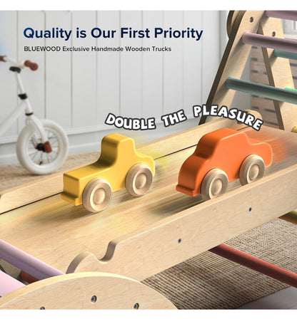 Pikler Triangle Set with Safe Handle, Climbing Toy for 1-3 Years Patented Safety Design, Foldable 7-in-1 with Wooden Car, standard Size (Rainbow) (New in Box)