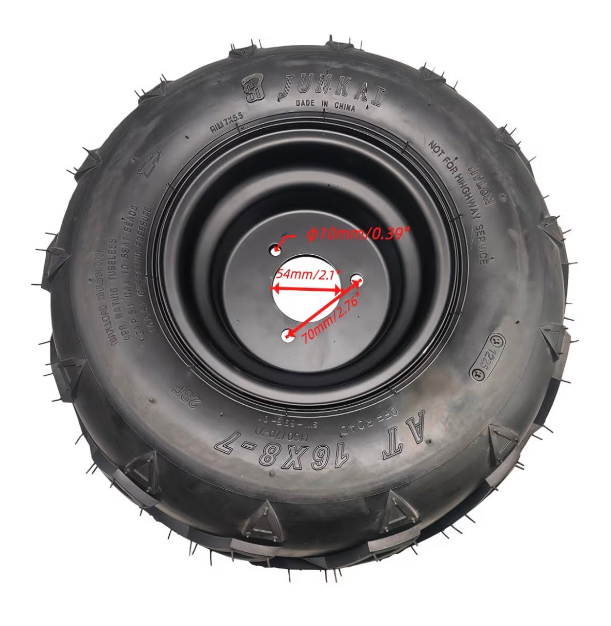 7 Inch Wheel Rim Tire Assembly for TaoTao 50cc 90cc 110cc 125cc ATVs & Go Karts Includes 16 X 8 - 7 Tire 70mm Bolt Rim (New in Box)