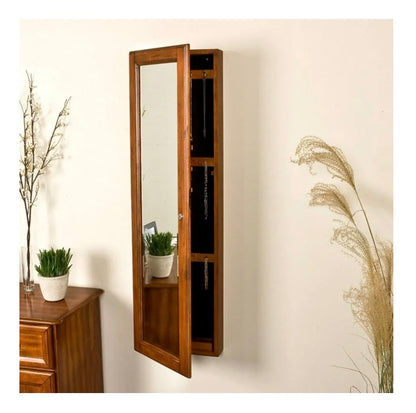 Southern Enterprises Wall Mounted Jewlery Cabinet & Mirror 14.63 Inch Width X 48.13 Inch Height (Oak) (New in Box)