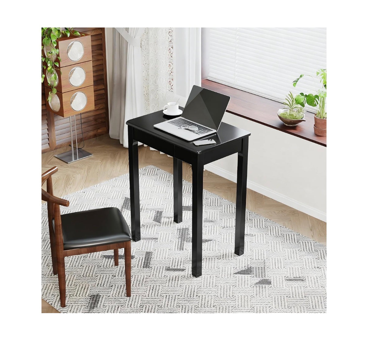Solid Wood Desk with Drawers 24 X 16 Inch Single Narrow Desks, Rubber Wood Study Table, Small Writing Desks for Small Spaces/Bedroom Modern Black Desk (New in Box)