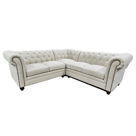 3 Piece Button Tufted Classic L-Shaped Sofa