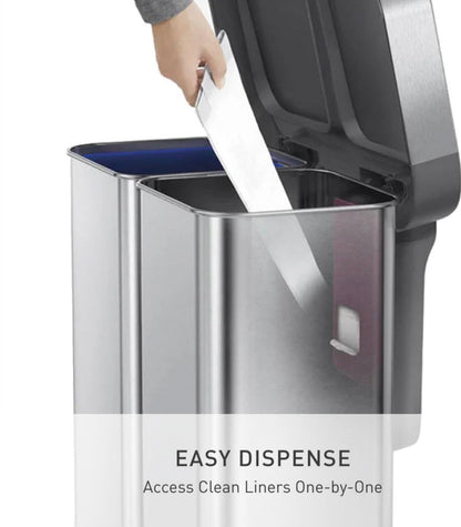 Simple human Step Recycler, 58L/15.3 Gallon Dual Compartment Kitchen Trash Can, 150,000 Step Pedal, Lid Shox Technology, Liner Rim System, Liner Pocket Brushed Stainless Steel with Plastic Lid (New in Box)