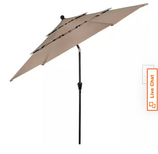 10 ft. Steel Market Patio Umbrella with 3-Tiered Sunshade and Push Button Tilt and Easy-Open Crank (Beige) New in Box