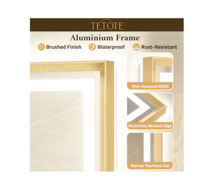 TETOTE 60 Inch X 30 Inch Brushed Gold Beveled Framed Rectangle Dimmable LED Lighted Fog Free Bathroom Vanity Mirror (New in Box)