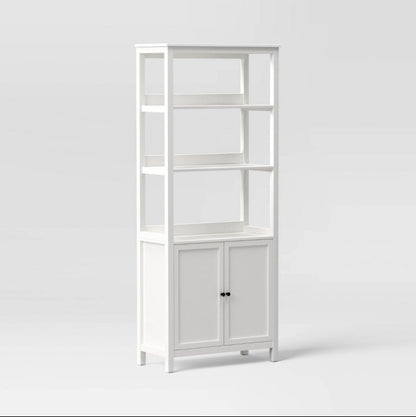 72 Inch Bookcase Traditional with Three Open Shelves and Cabinet (White) (New in Box)