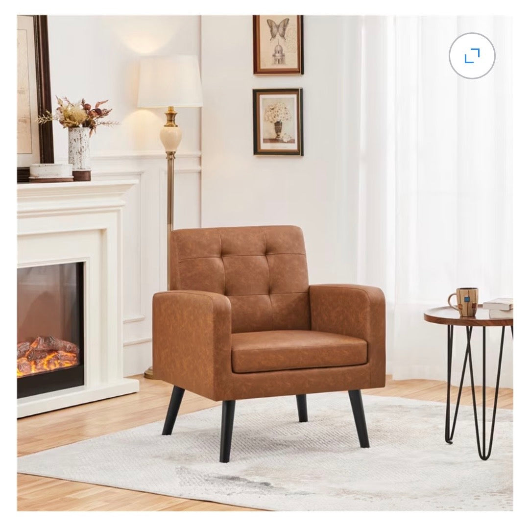 Yaheetech Modern Faux Leather Tufted Accent Chair, Retro Brown (New in Box)