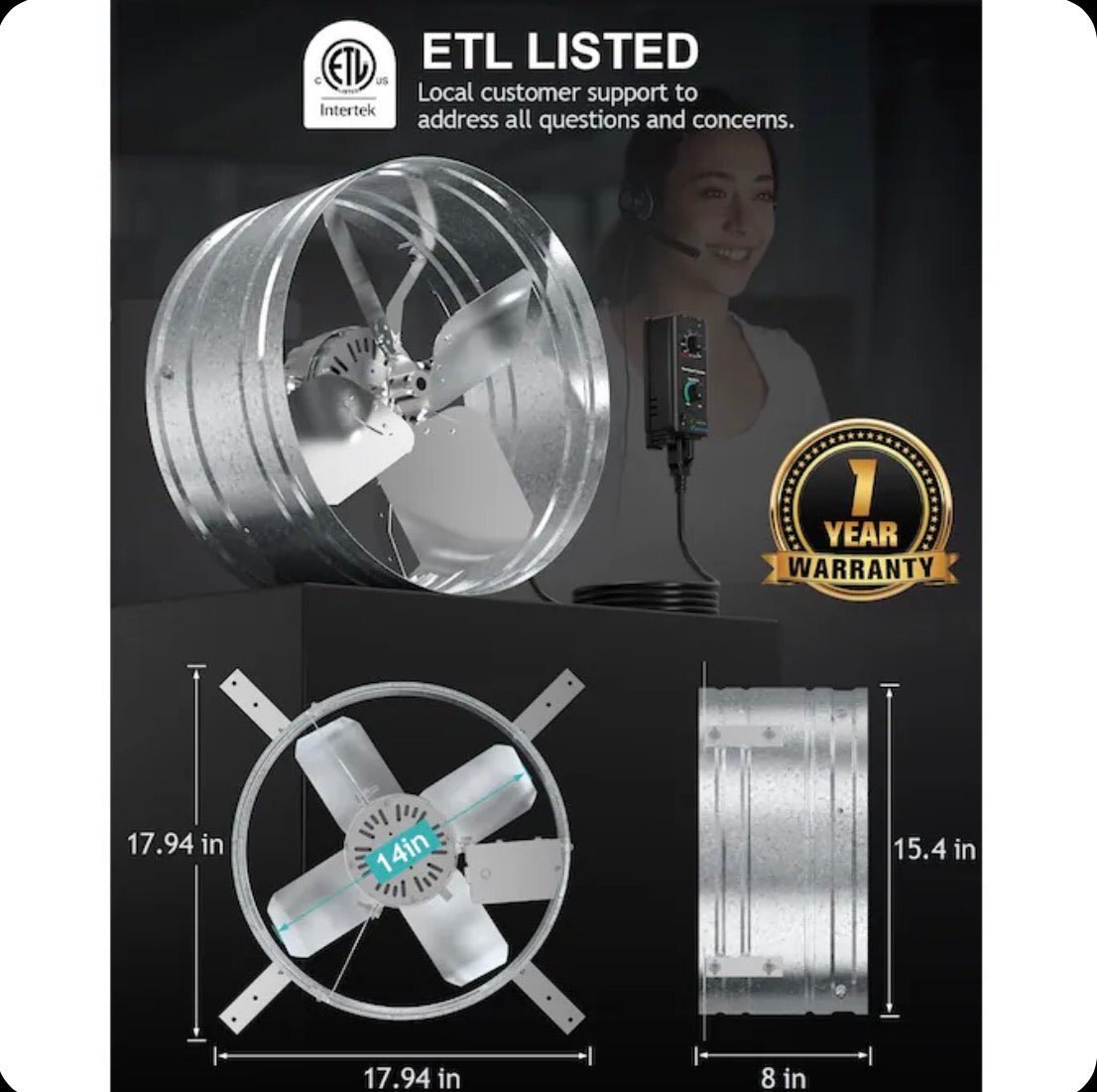 14 Inch Dia Electric Gable Vent Fan (New in Box)