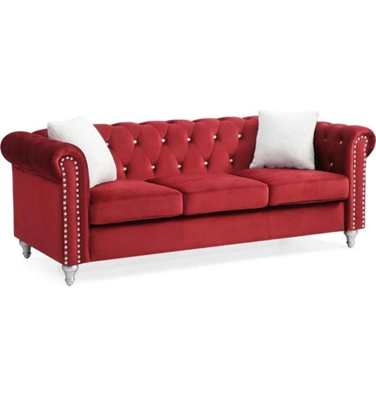 Glory Furniture Raisa Velvet Upholstered Sofa (Burgandy) (New; Just Unboxed)