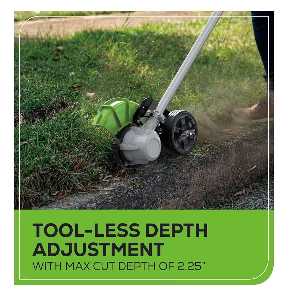 Greenworks 80V All Terrain Brushless Edger, 8 Inch Steel Blade, 2.25 Inch Pro Depth & Tool Free Adjust, 27cc Gas Power Equivalent, Battery and Charger Not Included (New in Box)