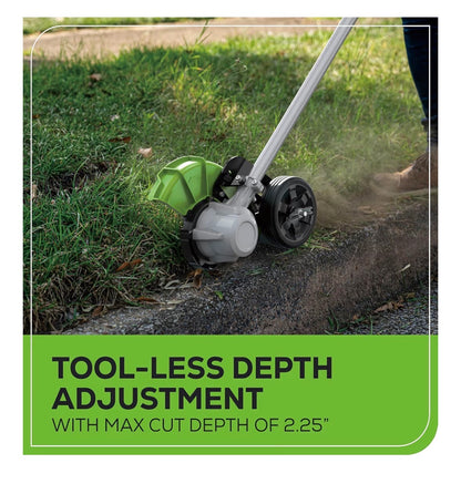 Greenworks 80V All Terrain Brushless Edger, 8 Inch Steel Blade, 2.25 Inch Pro Depth & Tool Free Adjust, 27cc Gas Power Equivalent, Battery and Charger Not Included (New in Box)