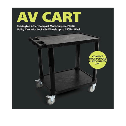 Pearington 2 Tier Compact Multi-Purpose Plastic Utility Cart with Lockable Wheels Up to to 150lbs (Black) (New in Box)