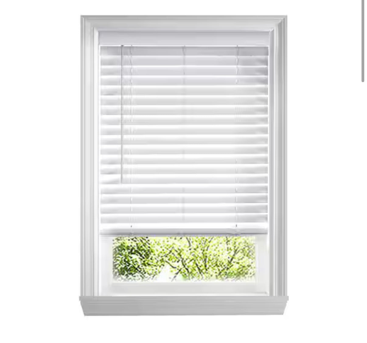 White cordless faux wood blinds for windows with 2 inch slats - 33.5 inches W X 48 inches L