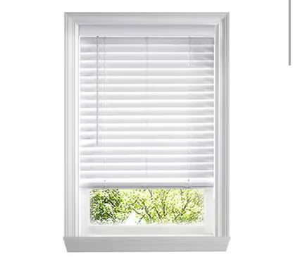 White cordless faux wood blinds for windows with 2 inch slats - 33.5 inches W X 48 inches L