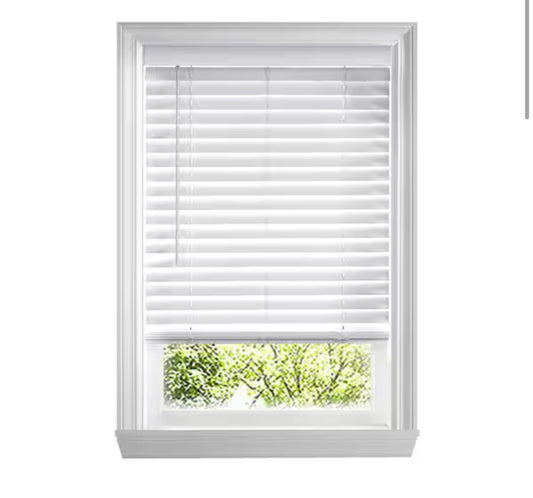 White cordless faux wood blinds for windows with 2 inch slats - 33.5 inches W X 48 inches L