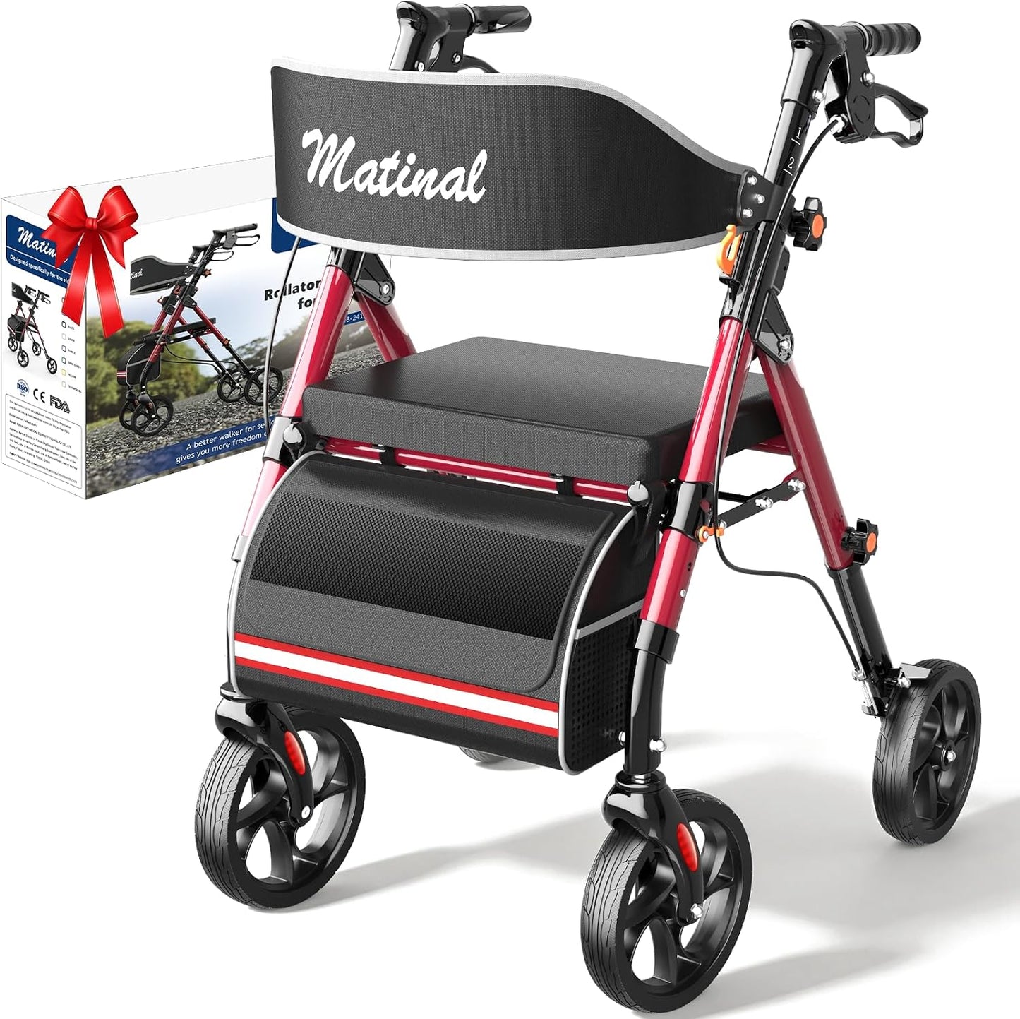 (New) Walkers for Seniors with seat, Rollator Walker with Seat, Burgundy