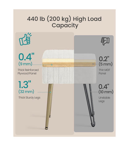 SONGMICS Vanity Stool Chair with Storage, Metal Legs, Max Load 440lbs Makeup Stool, Footrest Footstool Ottoman, for Living Room, Bedroom, Makeup Room (Cream White) (New in Box)