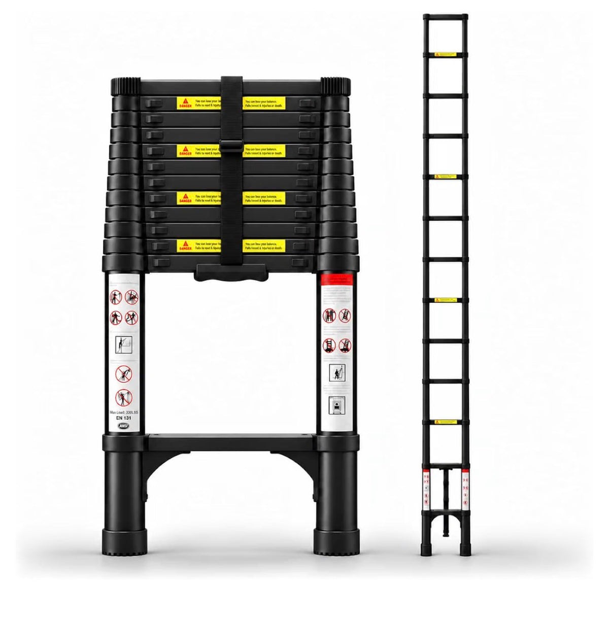 Telescoping Ladder 16.5 Ft. 330lbs Capacity, Black EN131 Certified, Aluminum, Straight Extension Ladder, Multi-purpose Collapsible for RV, Home, Roof (New in Box)