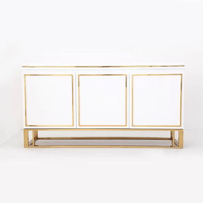 White Wood Sideboard Buffet Cabinet with Storage 3 Doors Gold Base