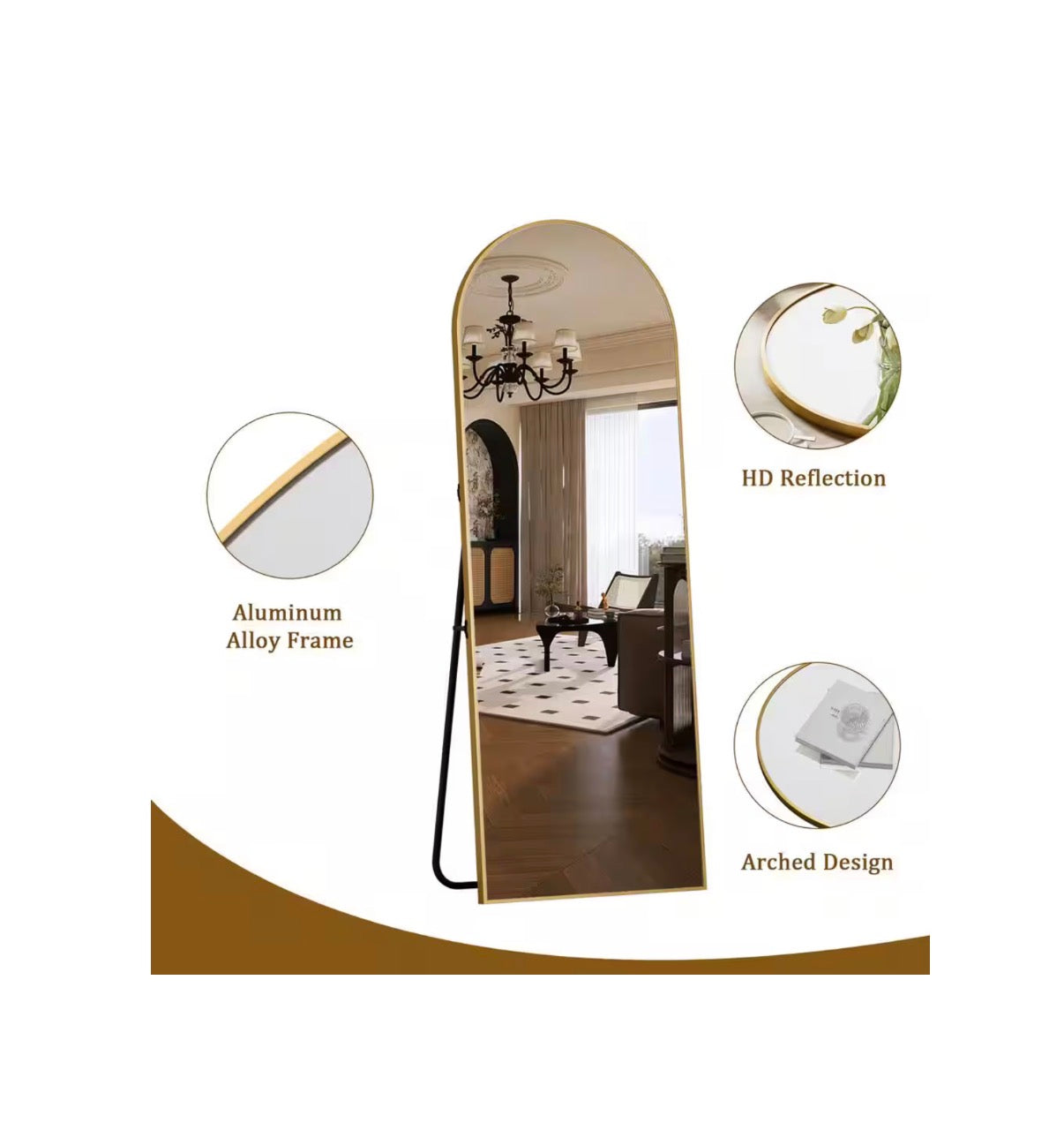 18 Inch X 58 Inch Arched Gold Modern Aluminum Alloy Framed Full Length Mirror Wall Mirror (New in Box)