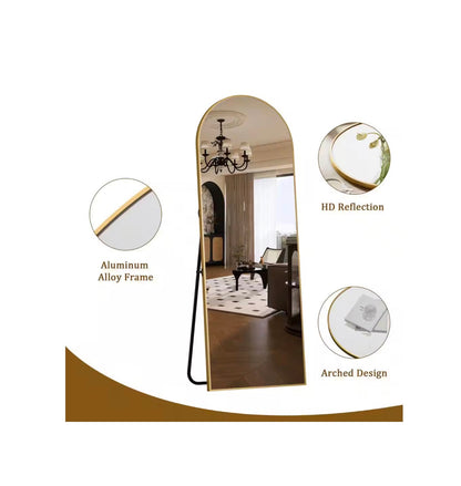 18 Inch X 58 Inch Arched Gold Modern Aluminum Alloy Framed Full Length Mirror Wall Mirror (New in Box)