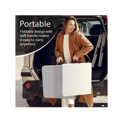 4ft. Foldable Table Adjustable Height with Built in Handle, Steel Legs, Perfect for Party, Dining, Wedding Events, Picnic Indoor/Outdoor (White) (New in Box)