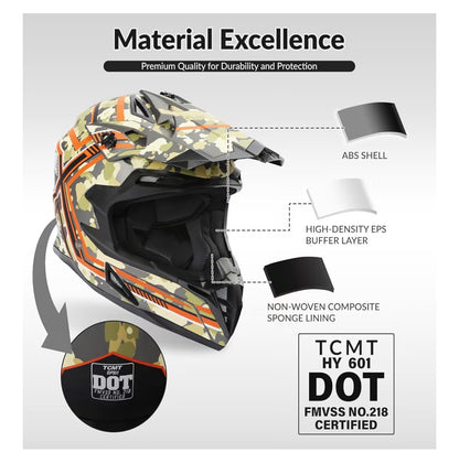 TCMT Motorcycle Dirt Bike Off-Road Motocross ATV Mountain Bike Full Face MX Helmit for Men/Women DOT Approved (New)