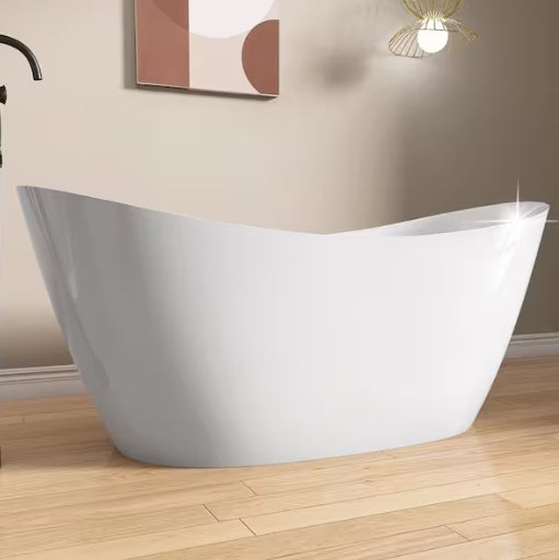 (New) White Acrylic Oval Freestanding Soaking Bathtub with Drain ( Center Drain )