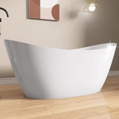 (New) White Acrylic Oval Freestanding Soaking Bathtub with Drain ( Center Drain )