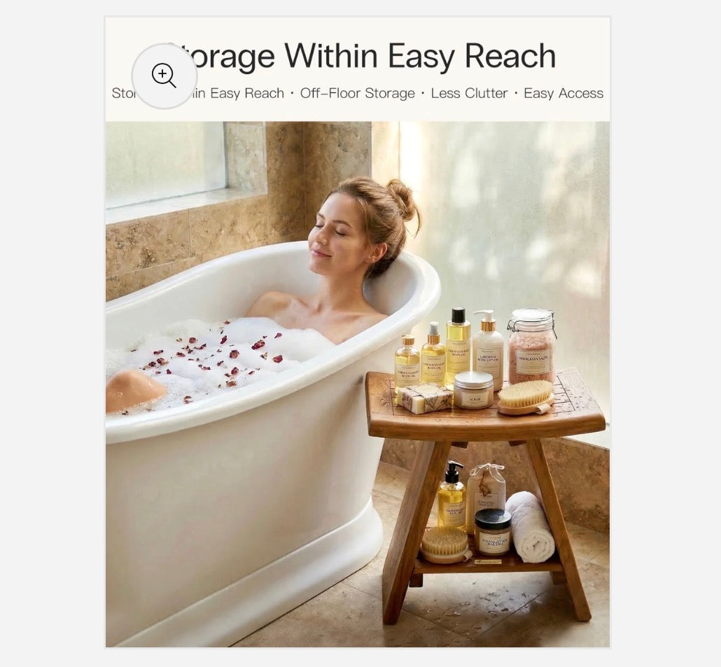 Teak Shower Stool with Shelf (New in Box)