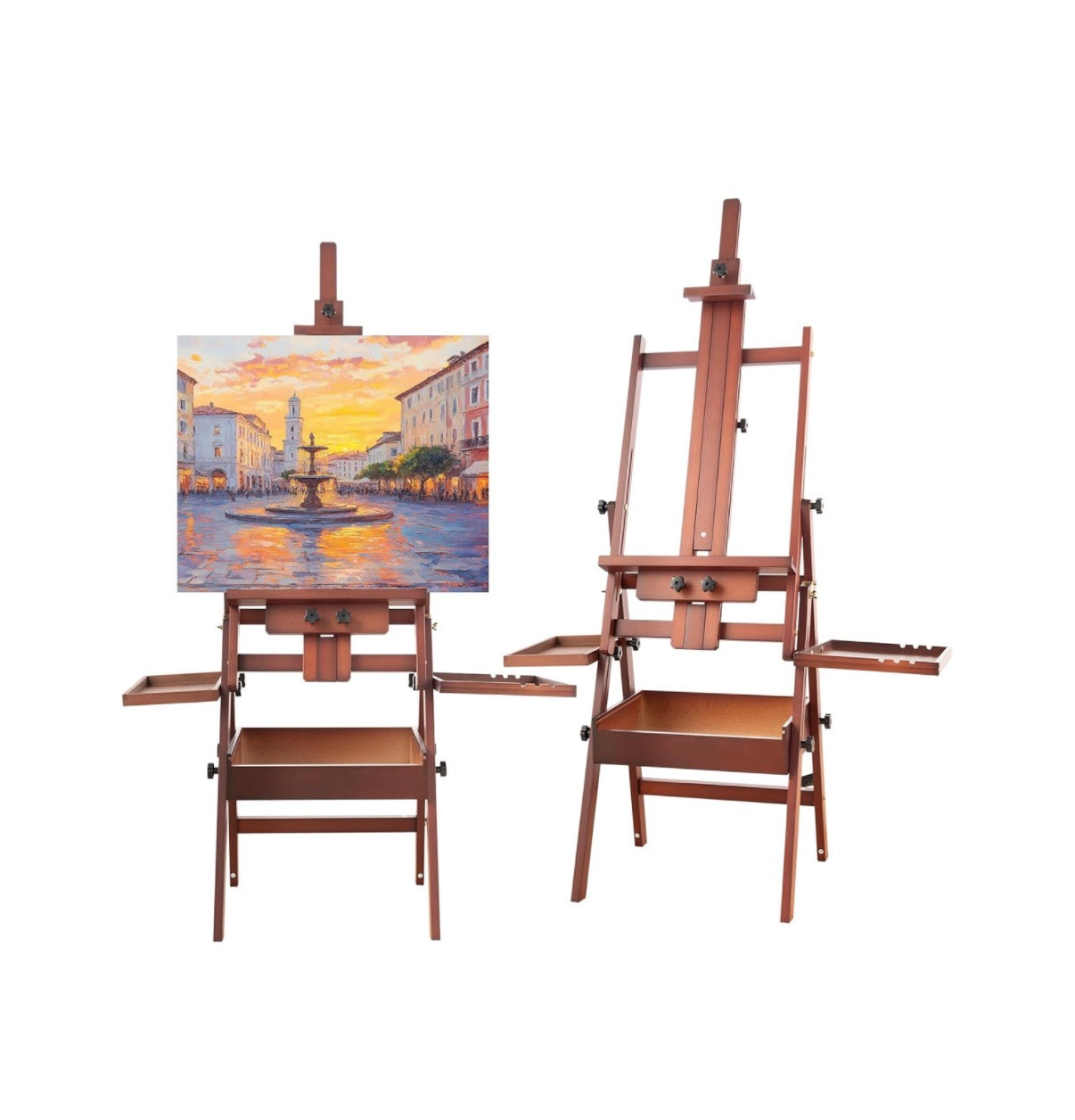 Horizontal Beechwood Studio Easel with Drawer and Palettes H-Frame Solid Wooden Painting Easel for Students, Beginners, and Artists, Hold Canvas up to 50 Inches High (Walnut) (New in Box)