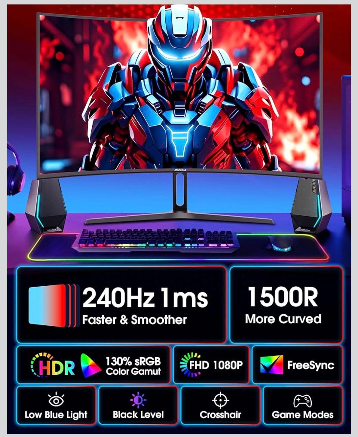 SANSUI 27" Curved 240Hz Gaming Monitor