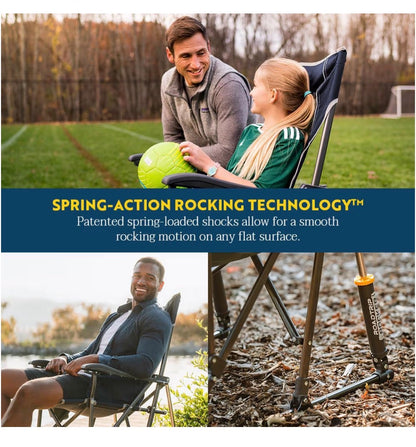 GCI Outdoor Roadtrip Rocker Camping Chair, Portable, Folding Rocking Chair with Solid, Durable Armrests, Drink Holder & Comfortable Extended Backrest (Indigo Blue) (New in Box)