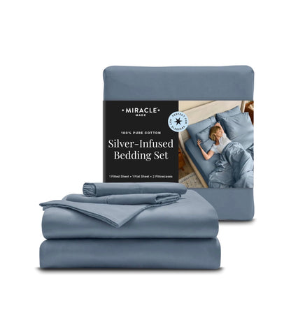 Miracle Made Breathable Cotton Bed Sheets, 4 Piece Set Silver Treated, Soft and Cool to the Touch Lightweight Bedding Designed for Hot Sleepers King Size (Slate Blue) (New in Box)
