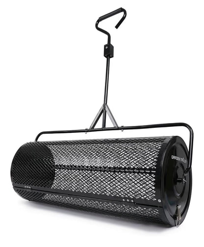 Compost Spreader 44 Inch Towable Peat Moss Spreader with Installation Accessories, Metal Mesh Roller Lawn Spreader for Top Soil, Manure, Mulch, Top Dressing-Garden Spreaders for Lawns