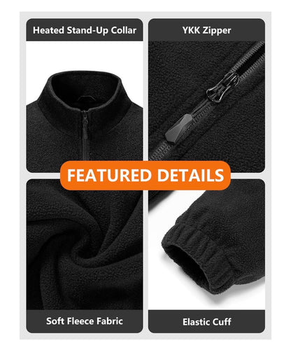 Men's Heated Fleece Jacket, 5 Zone Heating with 3 Temperature Settings & Single Button Control for Outdoor & Work (Size: Large) (Black) (New in Package)