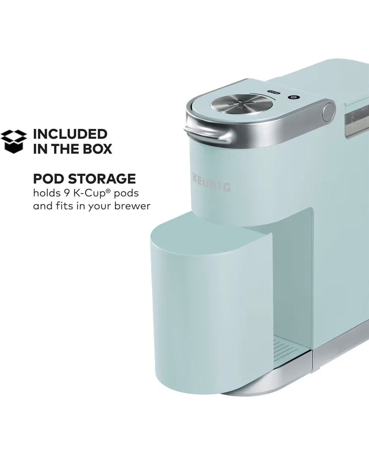 Keurig K-Mini Plus Single Serve K-Cup Pod Coffee Maker, with 6 to 12 oz Brew Size, Stores Up to 9 K-Cup Pods, Travel Mug Friendly (Misty Green) (New in Box)