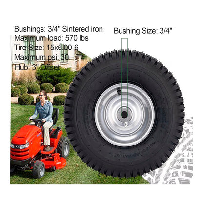 15 X 6.00-6 Lawn Mower Tire and Wheel Front Tire Compatible with John Deere Craftsman Husqvarna Riding Mowers Lawn Tractors (New in Box)