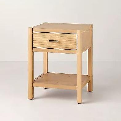 Grooved Wood Square Accent Table with Drawer - Natural - Hearth & Hand