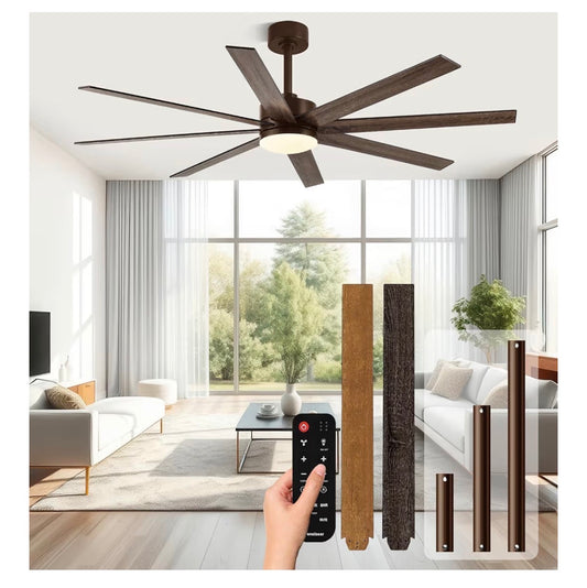 72 Inch Ceiling Fans With Lights, Remote Control, Dual Color 8 Blades (Brown/Wood Grain)