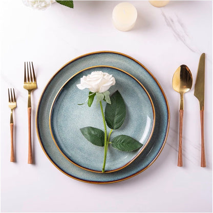 AmorArc Ceramic Dinnerware Sets for 6, 18 Pieces Plates and Bowls Set Stoneware Handmade Reactive Glaze Dinner Set, Highly Scratch Resistant Dishwasher & Microwave Safe (Ocean Color) (New in Box)