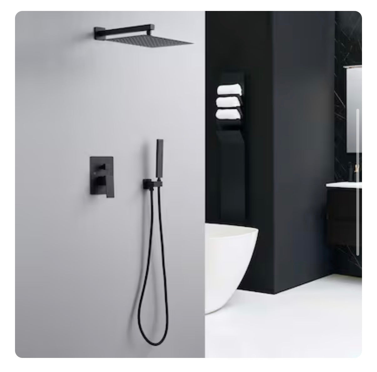 Modern Matte Black 12 Inch Dual Head Built In Shower Faucet System with 2 Way Diverter Pressure Balanced Valve Included
