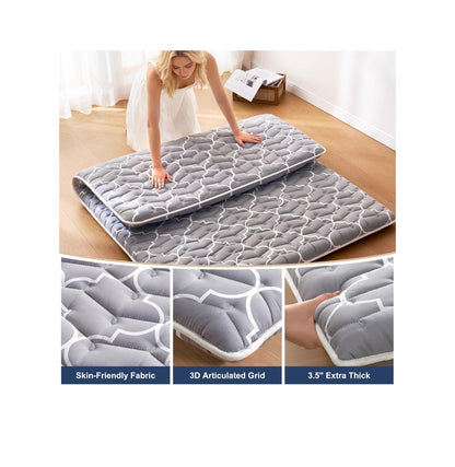 6th Generation Japanese Floor Futon Mattress Extra Thick 9 Layered Modern Futon with 100 Percent High Density Foam, Portable Floor Mattress Sleeping Pad for Adults, Guest Room, Dormitory, Full Size 54 Inch X 80 Inch (Gray) (New in Package)