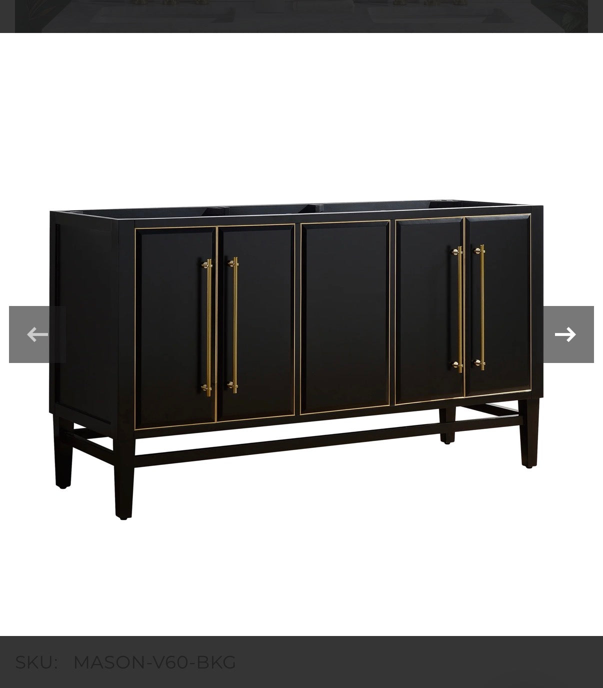 Mason 60 Inch Double Sink Bathroom Vanity Black with Gold Trim (Cabinet Only) (New in Box)