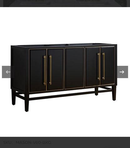 Mason 60 Inch Double Sink Bathroom Vanity Black with Gold Trim (Cabinet Only) (New in Box)