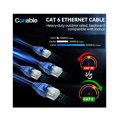 Cat6 Outdoor Ethernet Cable 350ft. Heavy Duty Double Jackets Internet Cord, Waterproof, Direct Burial (From 25ft. to 500ft Support PoE, Cat6, Cat5e, Cat5 Network, Cat6 RJ45 Patch Cable with 25 Ties
