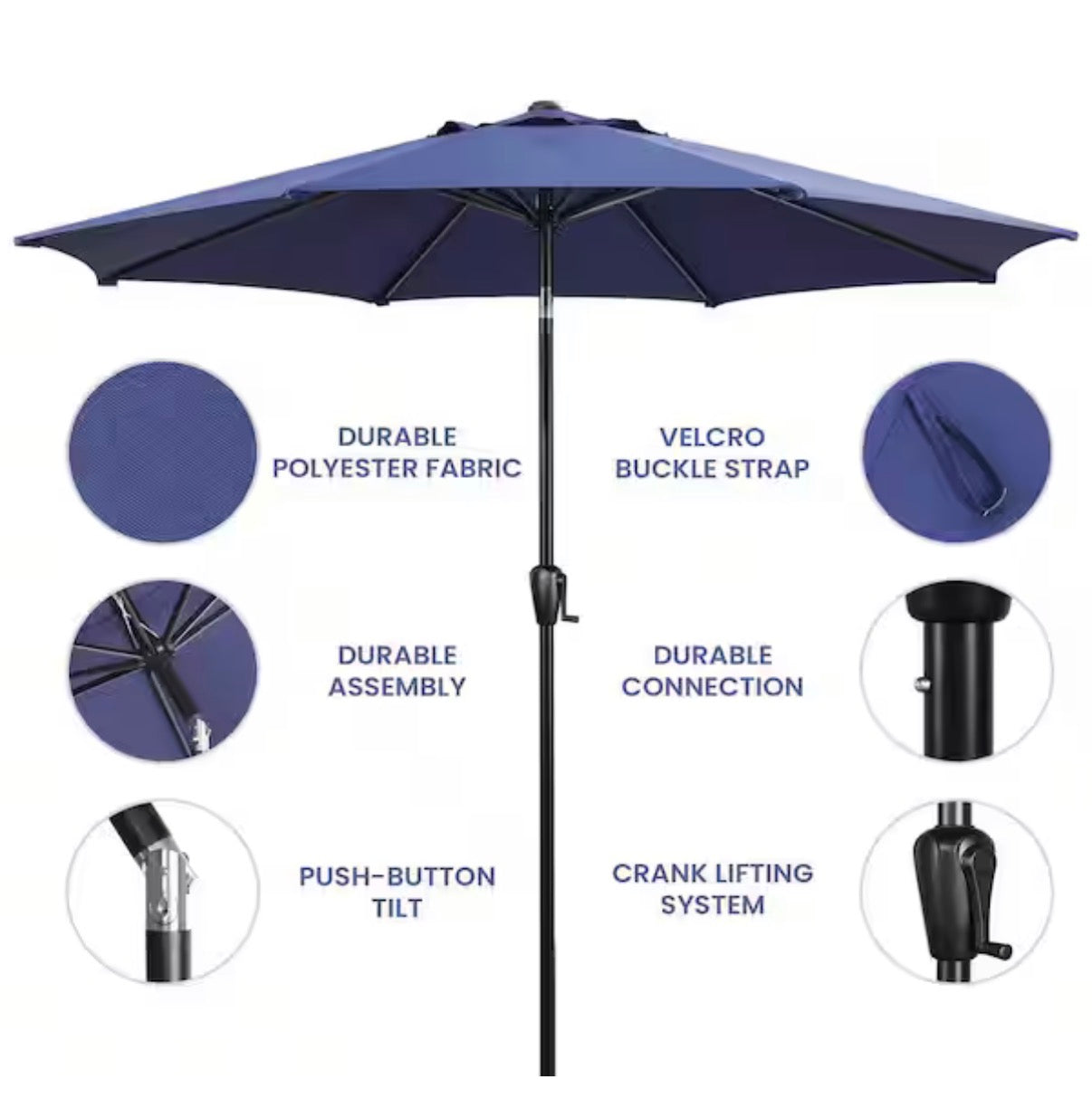 9 Ft. Round 8-Rib Steel Market Umbrella (Navy) (New in Box)