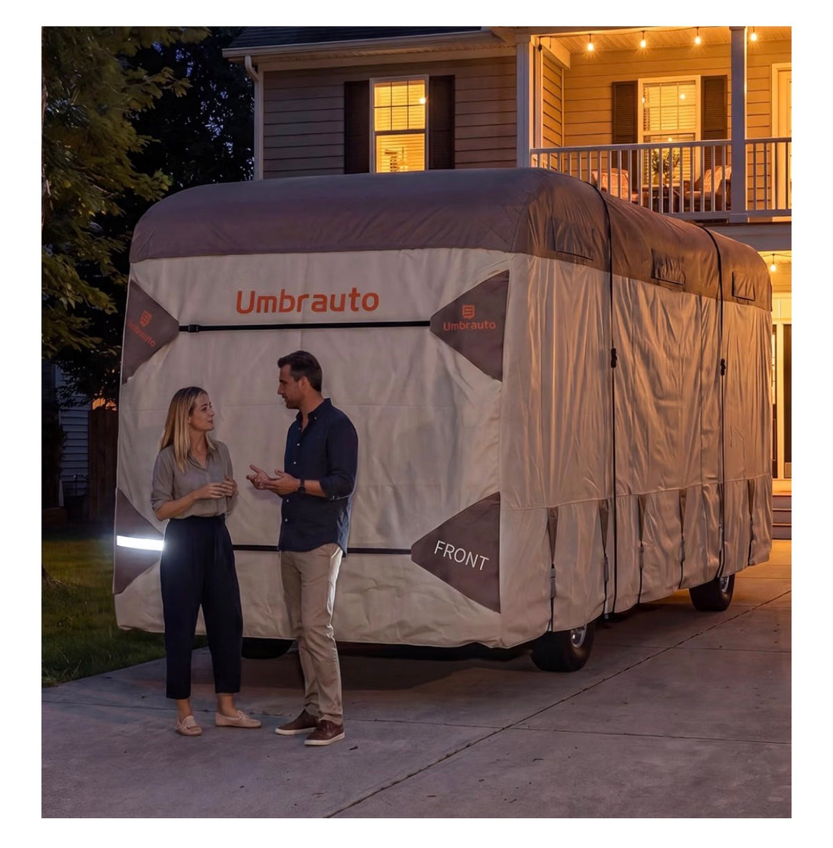 Class A RV Cover 37 Ft-40 Ft. Upgraded Heavy Duty 9 Layers Top Class A Motor Home Cover, Windproof & Breathable Toy Hauler Trailer Covers Includes 3 Extra Straps & Gutter Covers (Brown/Beige) (New in Box)