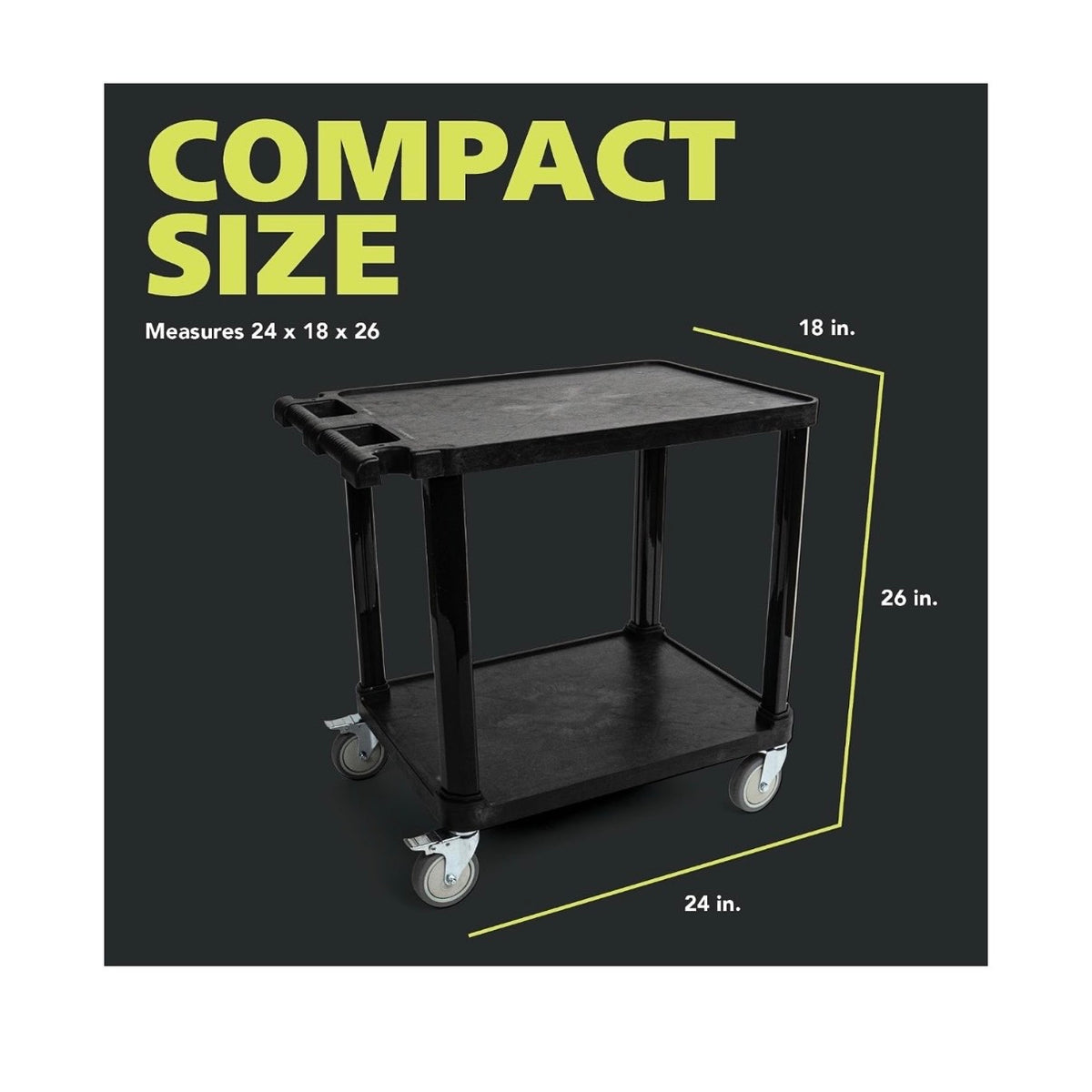 Pearington 2 Tier Compact Multi-Purpose Plastic Utility Cart with Lockable Wheels Up to to 150lbs (Black) (New in Box)